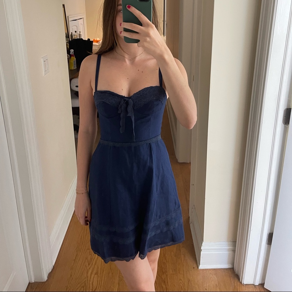 Reformation navy mini dress- size 0 with tags- Arya linen dress